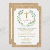 Leaf Burlap Green Baptism Christening Natural Kaart (Voorkant / Achterkant)