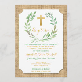 Leaf Burlap Green Baptism Christening Natural Kaart
