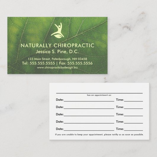 Leaf Chiropractor-benoeming Afsprakenkaartje (Voorkant / Achterkant)