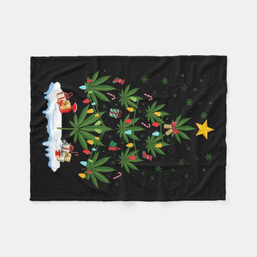 Leaf Christmas Tree Weed Stoner Xmas Premium Fleece Deken (Voorkant (Horizontaal))