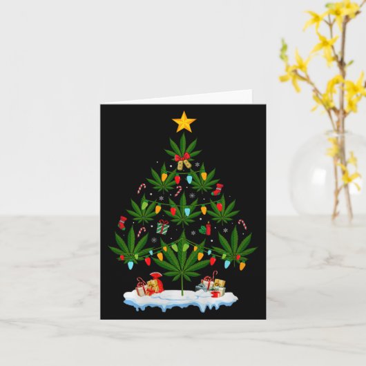 Leaf Christmas Tree Weed Stoner Xmas Premium Tri-b Kaart (Gele Bloem)