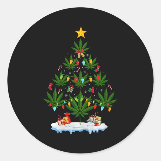 Leaf Christmas Tree Weed Stoner Xmas Premium Tri-b Ronde Sticker (Voorkant)