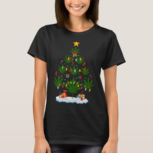 Leaf Christmas Tree Weed Stoner Xmas Premium Tri-b T-shirt (Voorkant)