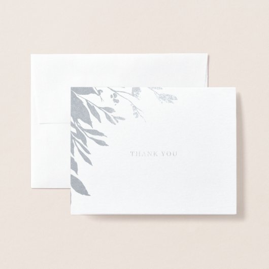 Leaf Classic Typography Bedankt Silver Folie Kaarten (Voorkant met envelop)