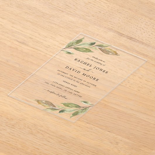 Leaf Clear Acryl bruiloft uitnodiging (Laagn)
