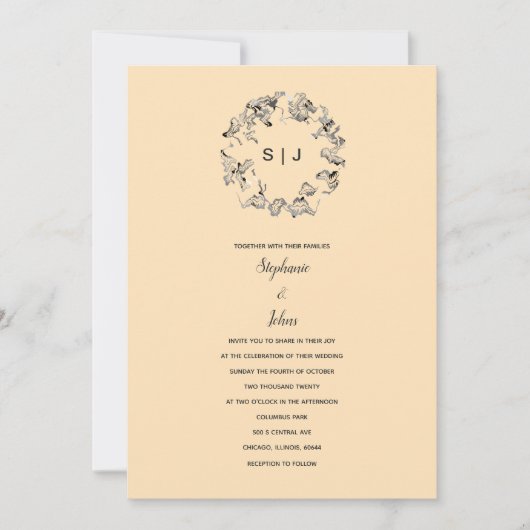Leaf Crest Monogram Ivoor Cream Beige Bruiloft Kaart (Voorkant)