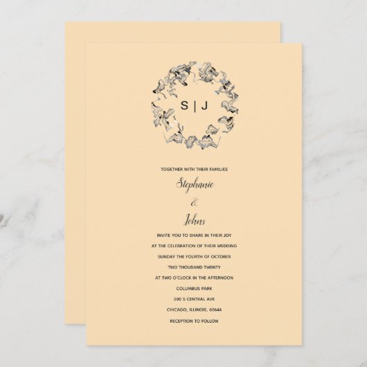 Leaf Crest Monogram Ivoor Cream Beige Bruiloft Kaart (Voorkant / Achterkant)