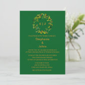 Leaf Crest Monogram Orange Forest Green Wedding Kaart (Staand voorkant)