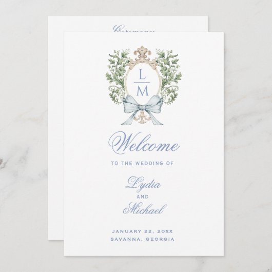 Leaf Crest Monogram Trouwprogramma Programmakaart (Voorkant / Achterkant)