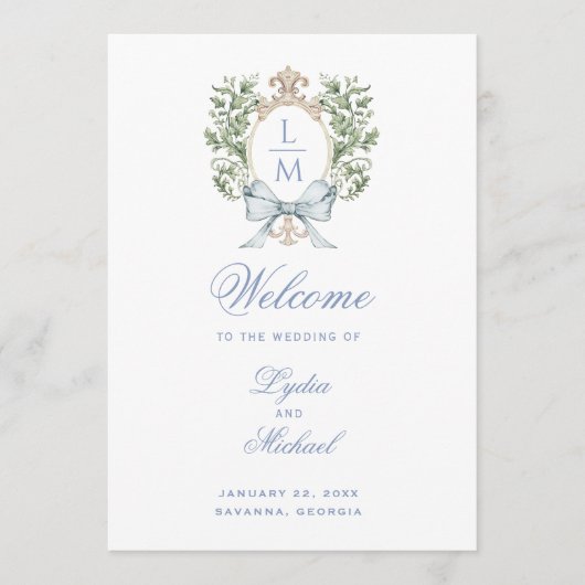 Leaf Crest Monogram Trouwprogramma Programmakaart (Voorkant)