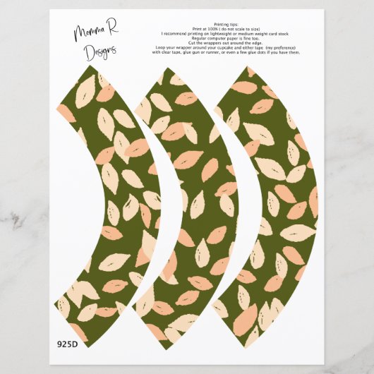 LEAF Cupcake wrapper, perzik, groen en beige (Voorkant)