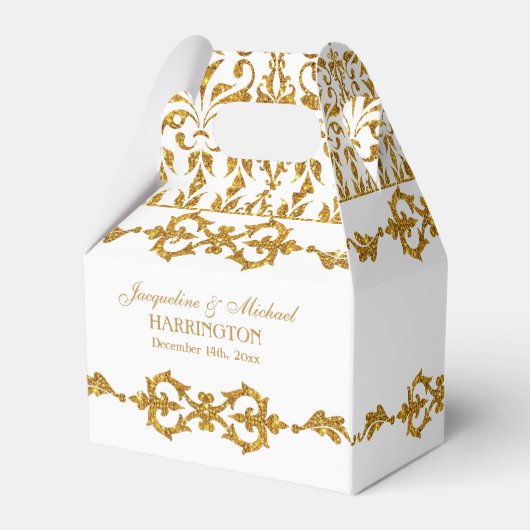 Leaf Damask Art Nouveau Glitter Reception Decor Bedankdoosjes (Achterkant)