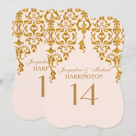 Leaf Damask Art Nouveau Glitter Table Number Kaart (Voorkant / Achterkant)