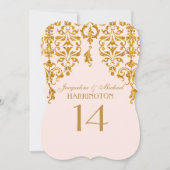 Leaf Damask Art Nouveau Glitter Table Number Kaart (Voorkant)