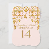 Leaf Damask Art Nouveau Glitter Table Number Kaart (Achterkant)