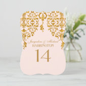 Leaf Damask Art Nouveau Glitter Table Number Kaart (Staand voorkant)