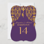 Leaf Damask Art Nouveau Glitter Table Number Kaart (Voorkant)