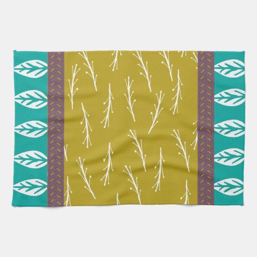 Leaf Design Tea Towel in Turquoise en Green Theedoek (Horizontaal)
