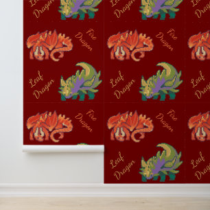 Leaf Dragon, fire dragon pixel art Behang