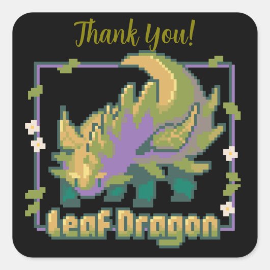 Leaf Dragon, pixel art Vierkante Sticker (Voorkant)