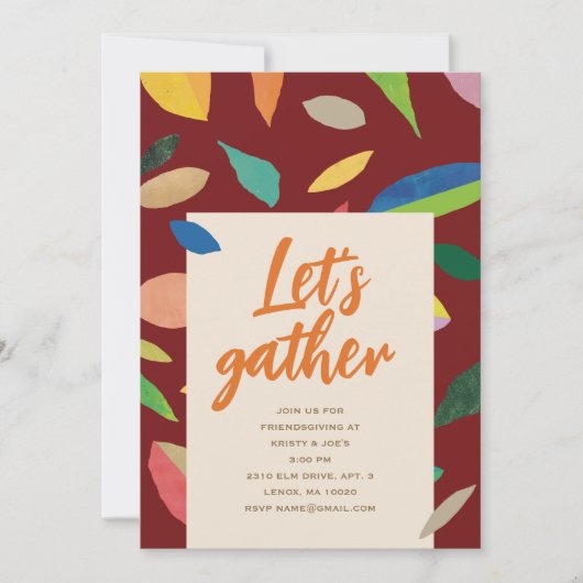 Leaf Drop Dark Merlot Party Invitation Kaart (Voorkant)