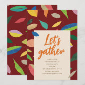 Leaf Drop Dark Merlot Party Invitation Kaart (Voorkant / Achterkant)