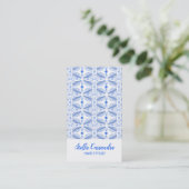 Leaf Feather Blue White Modern Tegel Pattern Visitekaartje (Staand voorkant)