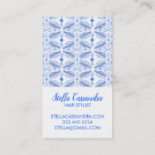 Leaf Feather Blue White Modern Tegel Pattern Visitekaartje (Achterkant)