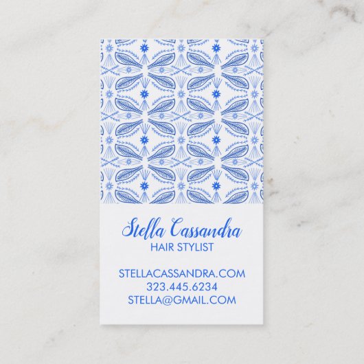 Leaf Feather Blue White Modern Tegel Pattern Visitekaartje (Achterkant)