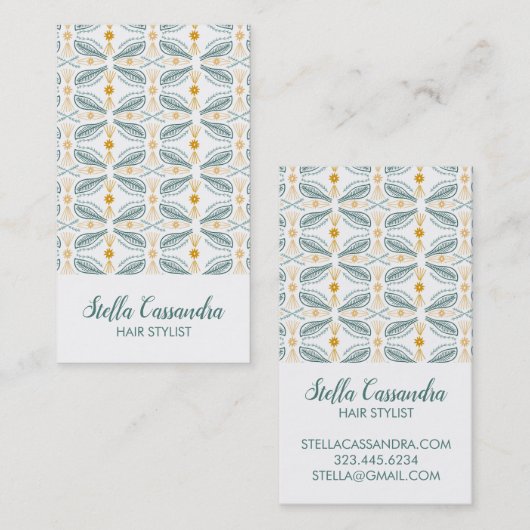 Leaf Feather Modern Tegel Pattern Green Gold Visitekaartje (Voorkant / Achterkant)