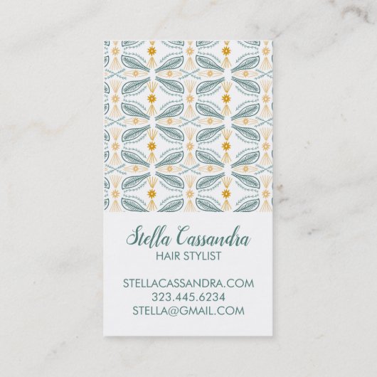 Leaf Feather Modern Tegel Pattern Green Gold Visitekaartje (Achterkant)