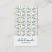 Leaf Feather Modern Tegel Pattern Green Gold Visitekaartje (Voorkant)