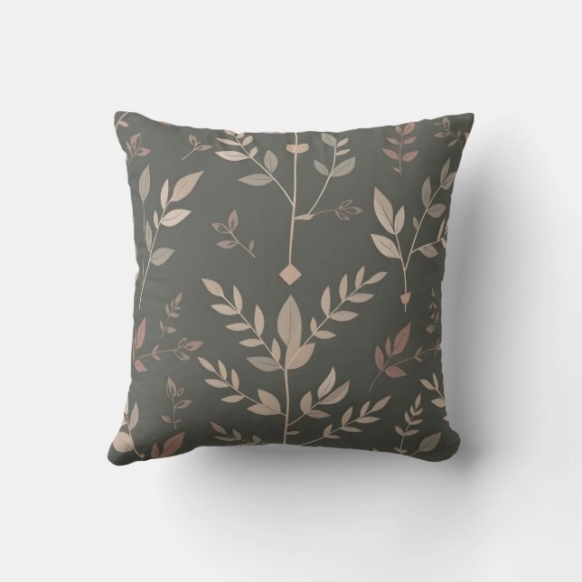 Leaf & Fern Design Donker Pastel Patroon Kussen (Achterkant)