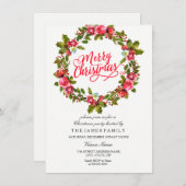 Leaf Floral Wreath Red Kerstparty nodigt uit Kaart (Voorkant / Achterkant)