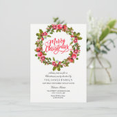 Leaf Floral Wreath Red Kerstparty nodigt uit Kaart (Staand voorkant)