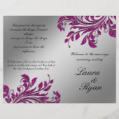 Leaf Flower Wedding Program Silver Pink Glitter (Voorkant)