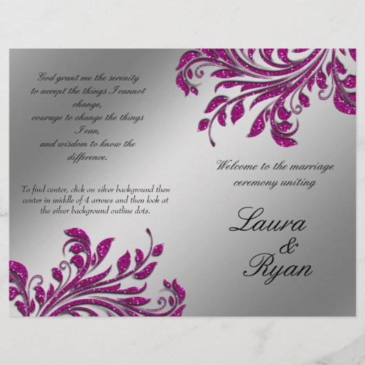 Leaf Flower Wedding Program Silver Pink Glitter (Voorkant)