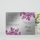 Leaf Flower Wedding Program Silver Pink Glitter (Staand voorkant)
