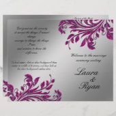 Leaf Flower Wedding Program Silver Pink Glitter (Voorkant / Achterkant)