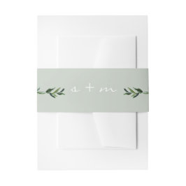 Leaf Foliage Monogram Simple Modern Minimal Sage Uitnodigingen Wikkel