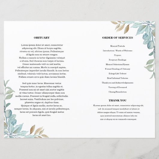 Leaf Funeral Program sjabloon (Achterkant)