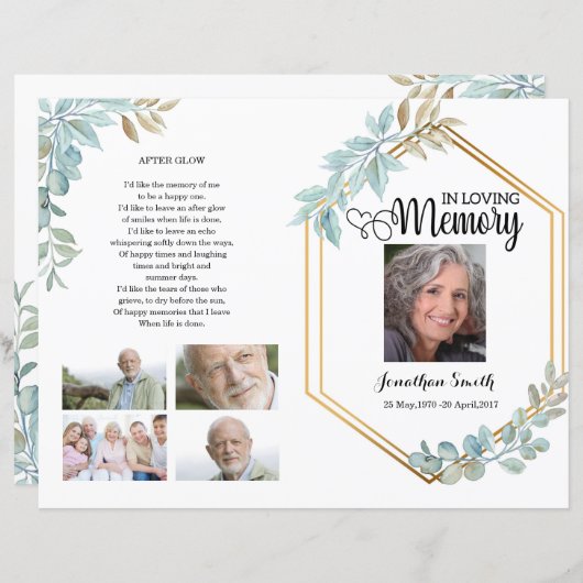 Leaf Funeral Program sjabloon (Voorkant / Achterkant)