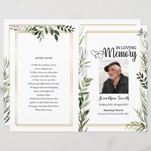 Leaf Funeral Program sjabloon (Voorkant / Achterkant)