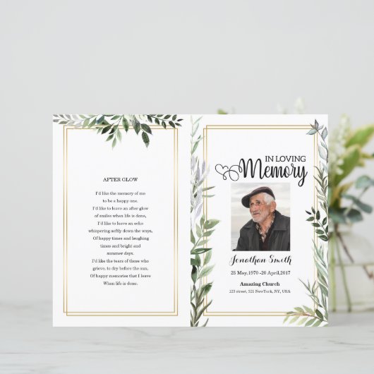 Leaf Funeral Program sjabloon (Staand voorkant)