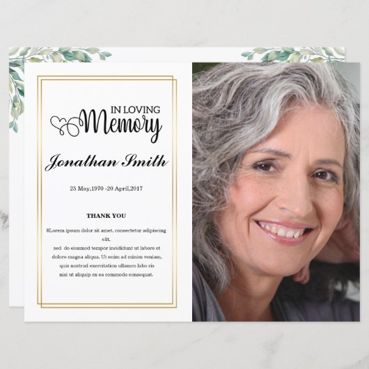 Leaf Funeral Program sjabloon (Voorkant / Achterkant)