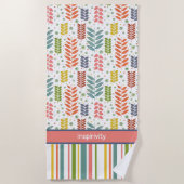 Leaf Gestreepte Stippen Aangepaste Naam Patroon Tr Strandlaken (Voorkant)