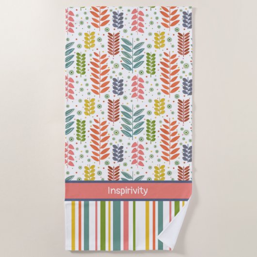 Leaf Gestreepte Stippen Aangepaste Naam Patroon Tr Strandlaken (Voorkant)