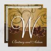 Leaf Gold Chocolate Brown Fall Wedding Invitations Kaart (Voorkant / Achterkant)
