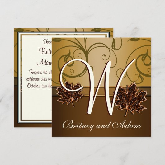 Leaf Gold Chocolate Brown Fall Wedding Invitations Kaart (Voorkant / Achterkant)