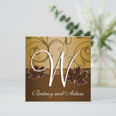Leaf Gold Chocolate Brown Fall Wedding Invitations Kaart (Staand voorkant)